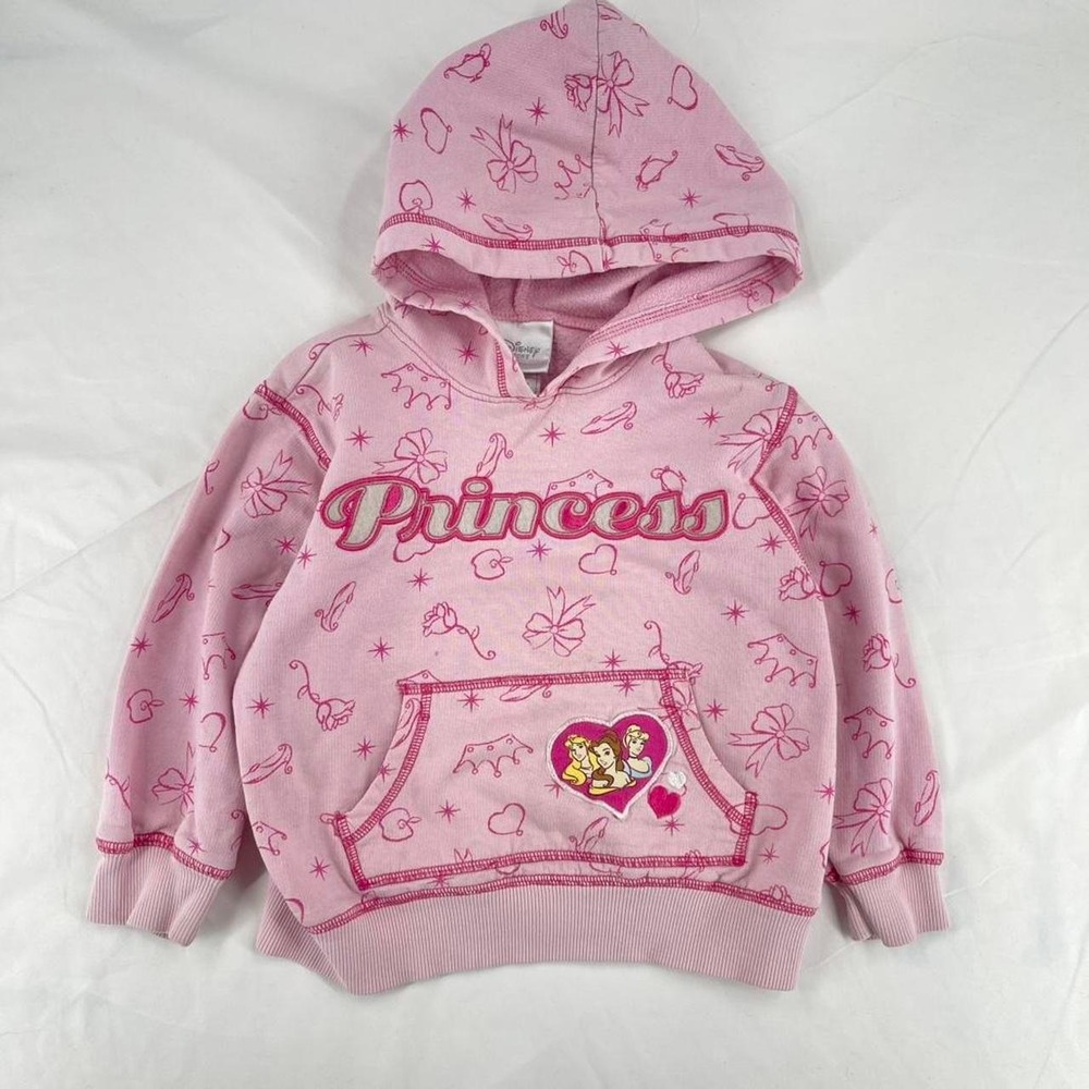 Y2K Disney Princess Toddler Hoodie Rare 2T 3T Cozy Pink Belle Cinderella Bows - Picture 2 of 7